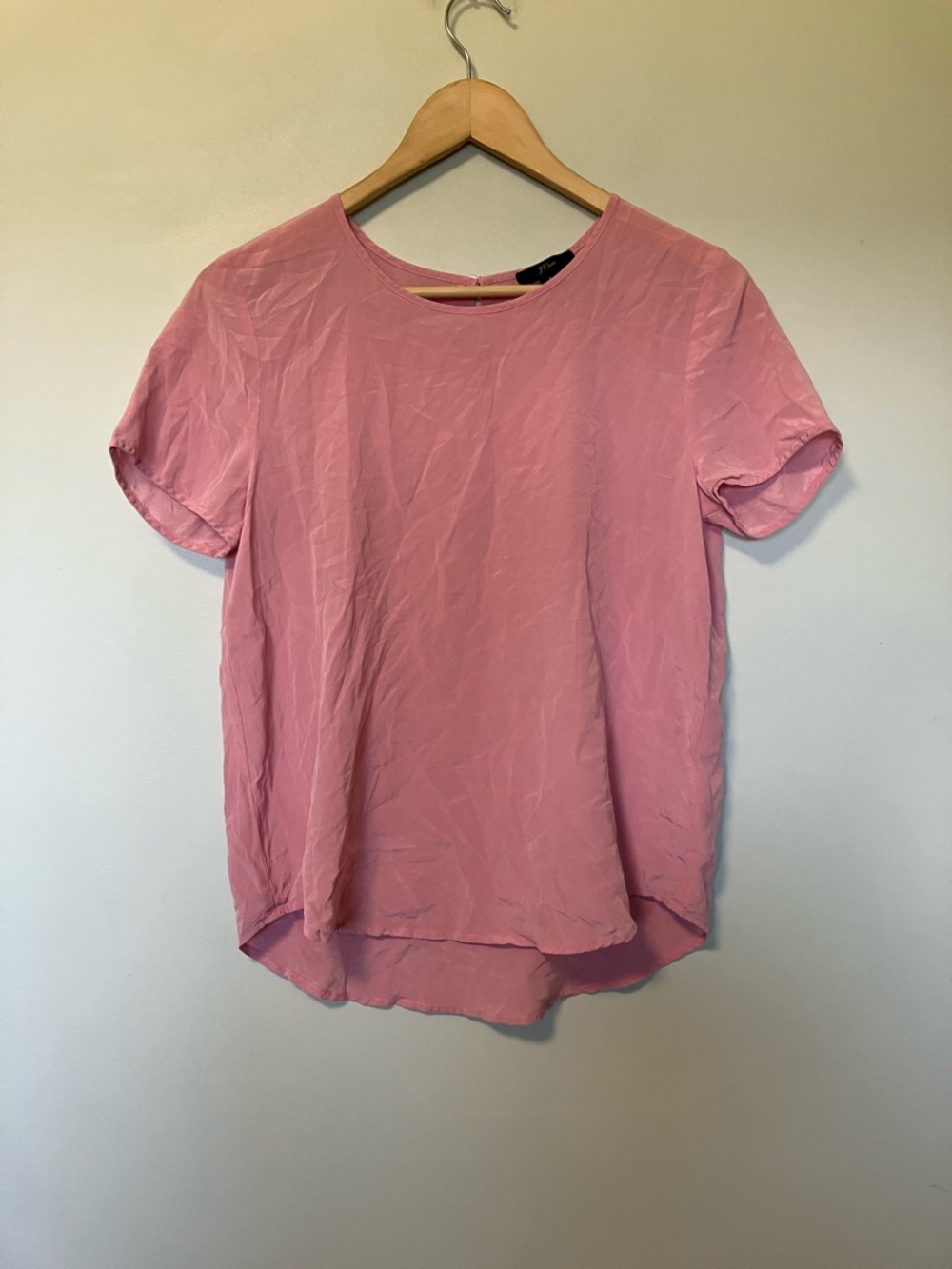 J. Crew 100% Silk Dusty Pink Short-Sleeve Crewneck Top